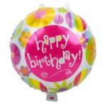 Balon folie rotund Happy Birthday cu flori colorate