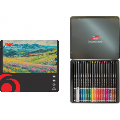 Creioane colorate corp negru mina 4 mm set 24 culori, cutie metalica Herlitz