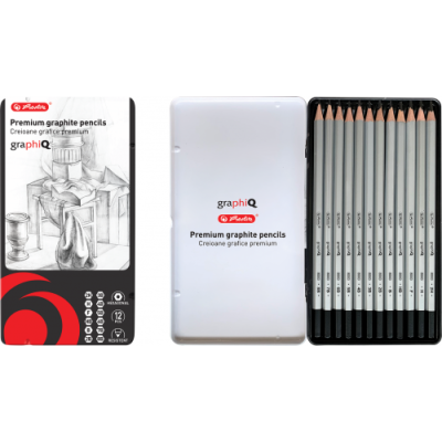 Creion Grafit, corp argintiu, min 2mm set 12, Herlitz