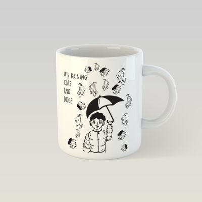Cană SEIK cu mesaj It's raining cats and dogs right now