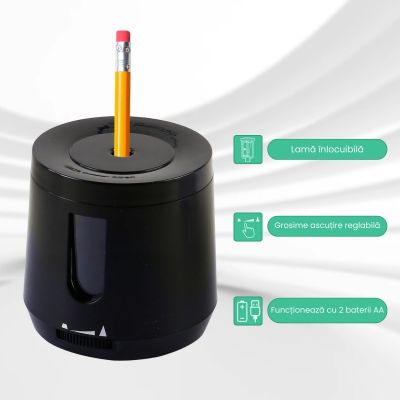 Ascuțitoare electrică Eagle TY49 neagră, pentru creioane de 6–8 mm