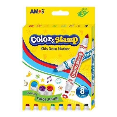 Carioca 8 culori AMOS Color Stamp CS8P, 2 capete