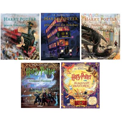 Pachet Harry Potter – volumele 1, 3, 4, 5 și Almanah Vrăjitoresc (ediții ilustrate)