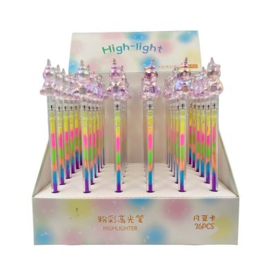 Pix cu gel No.319, 0.8mm, corp transparent, scriere neon multicoloră, model unicorn
