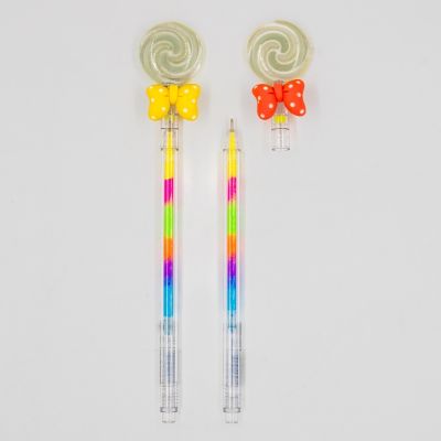 Pix cu gel No.322, 0.8mm, cu figurină acadea cu fundiță, scriere neon multicolor