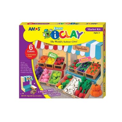 Plastilină Amos iClay IC18P6-MK cu accesorii Market Kit, 6 culori x 18g