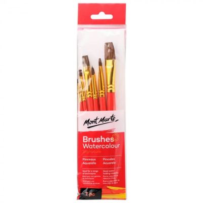 Set de 7 pensule pentru acuarelă Mont Marte Gallery Watercolour, cu păr sintetic